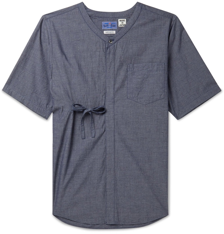 Photo: Blue Blue Japan - Indigo-Dyed Grandad-Collar Mélange Cotton Shirt - Blue