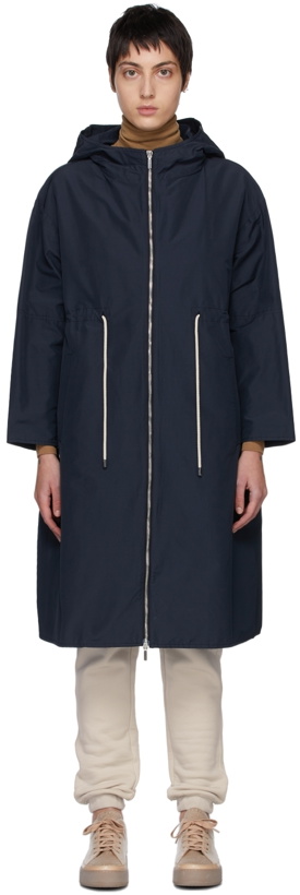 Photo: Max Mara Navy Cotton Hooded Zip-Up Eparka Coat