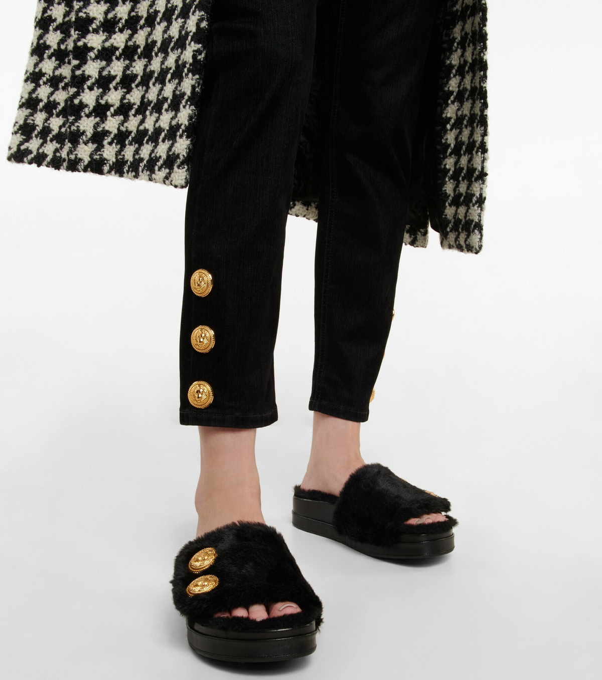 Balmain - Leather and faux fur sandals