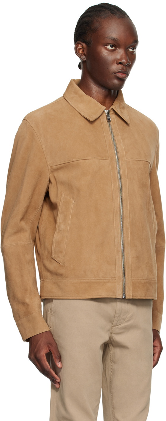 BOSS Tan Regular-Fit Leather Jacket