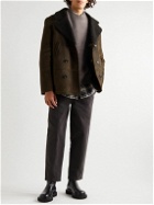 Yves Salomon - Double-Breasted Shearling-Lined Suede Peacoat - Green