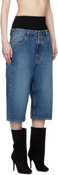 ALAÏA Blue Knitted Waistband Denim Bermuda Shorts