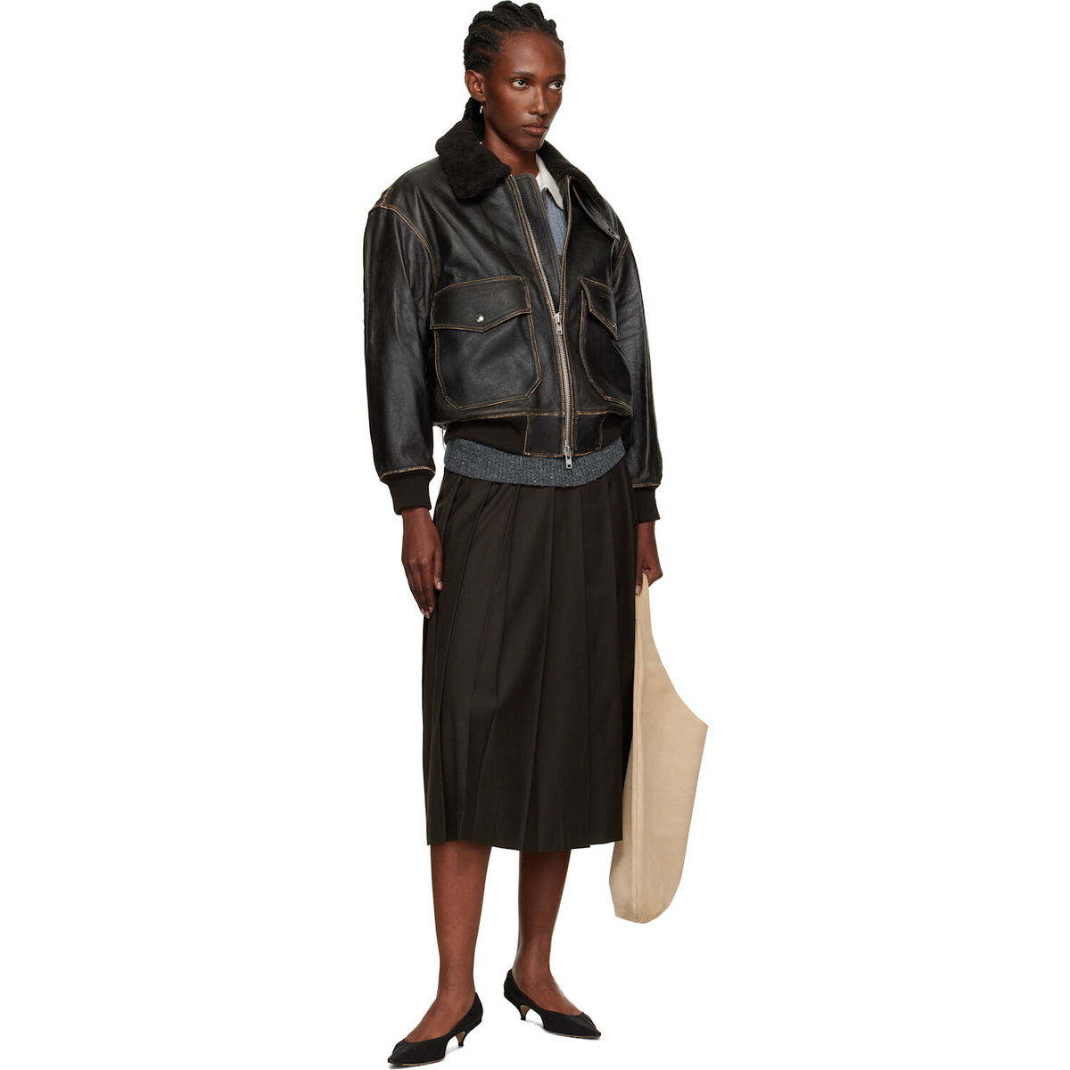 Dunst Brown A-2 Shearling Collared Leather Jacket