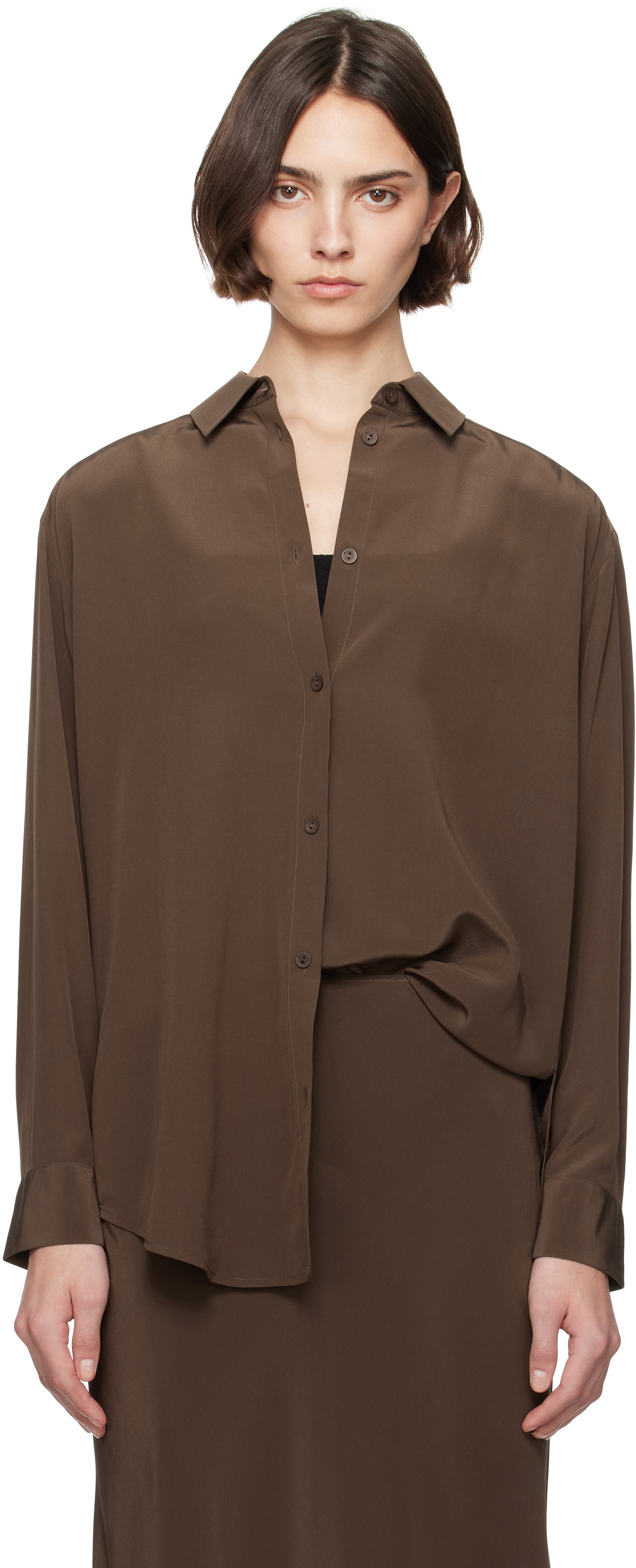 Matteau Brown Long Sleeve Silk Shirt