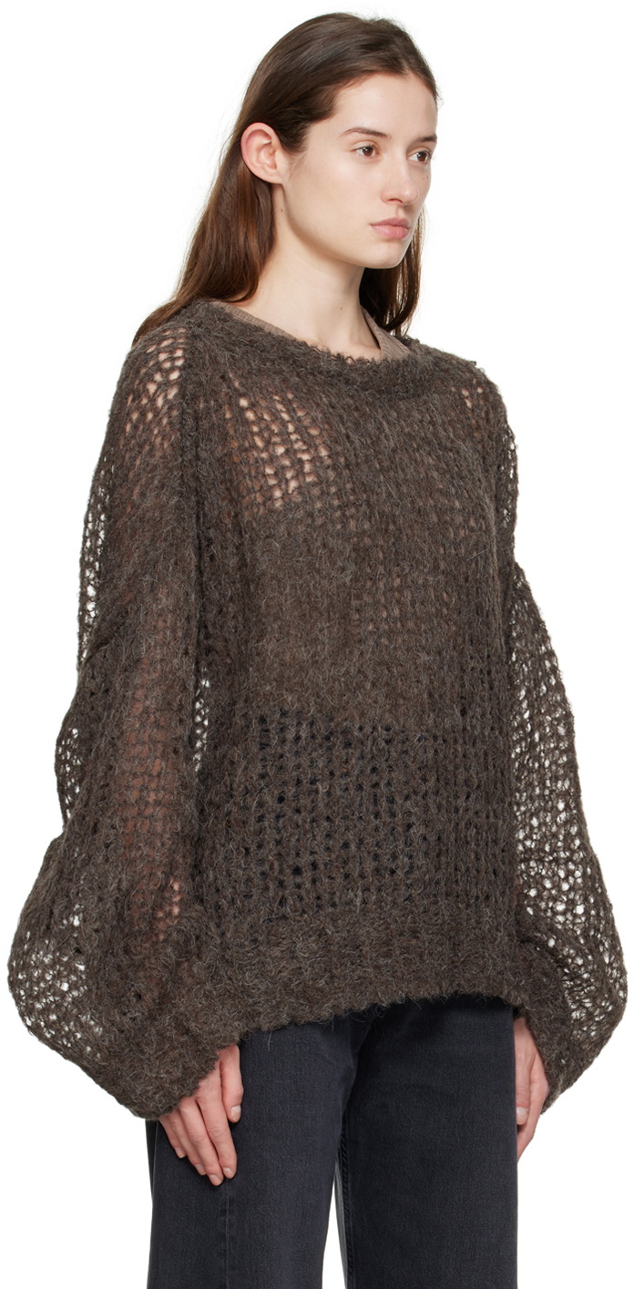 トップス AIREI 23AW SWEATER KNIT AIREI Brown Open Knit Sweater AIREI