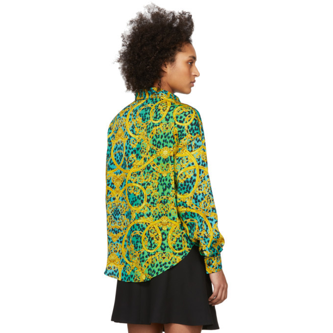 Versace Jeans Couture Green Leopard Barocco Print Shirt