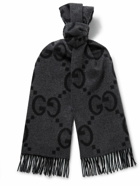 GUCCI - Fringed Logo-Jacquard Cashmere Scarf