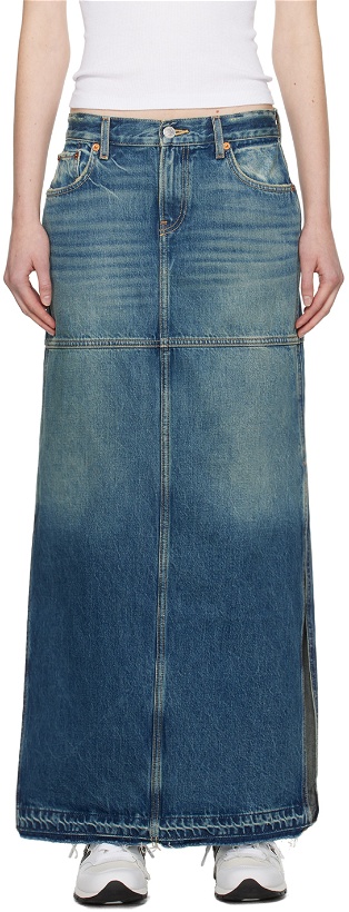 Photo: Re/Done Blue Split Denim Maxi Skirt