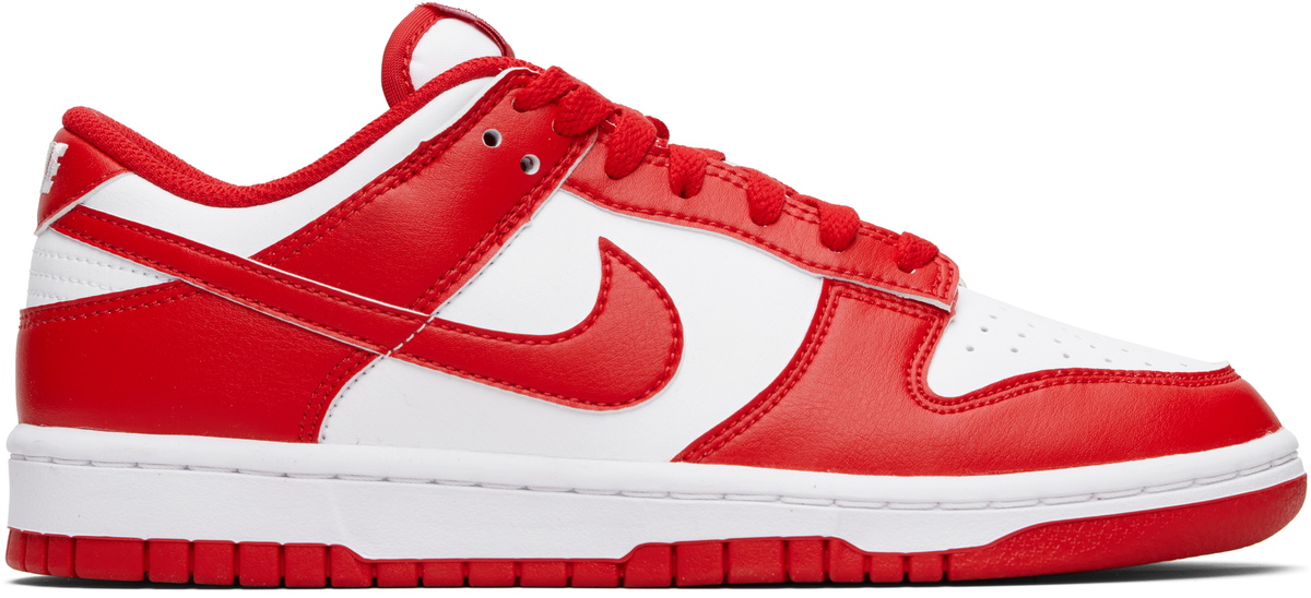Nike White & Red Dunk Low Retro Sneakers
