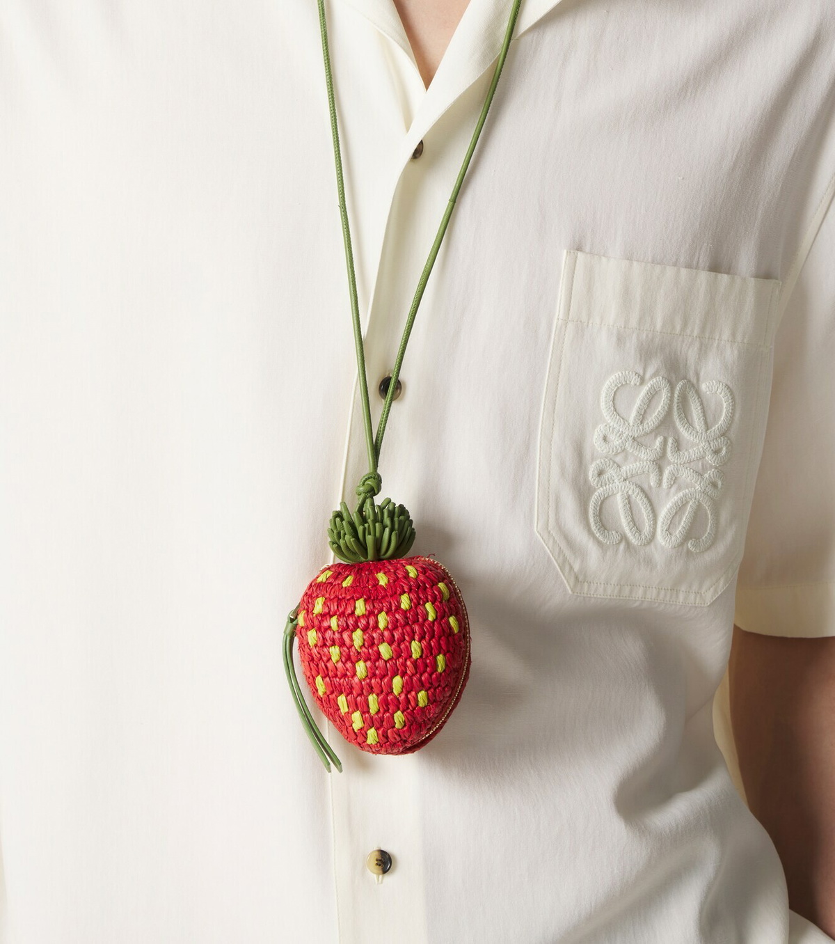 Loewe Strawberry raffia coin purse with strap
