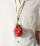 Loewe Strawberry raffia coin purse with strap