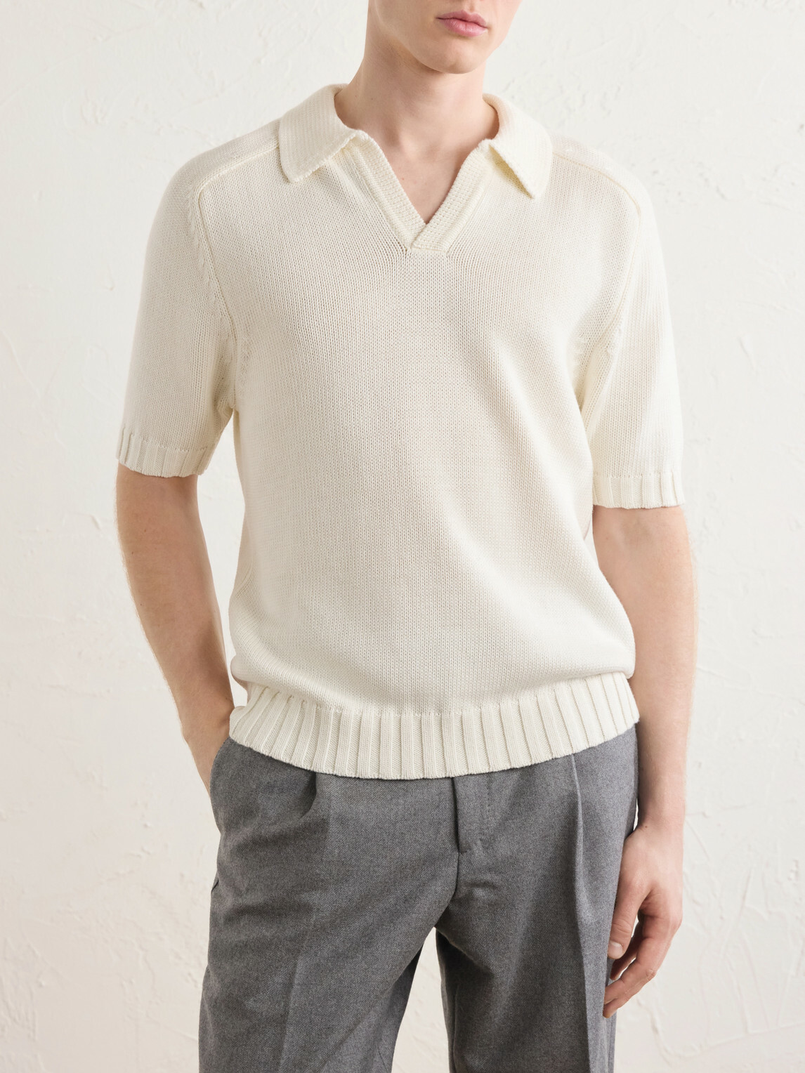De Petrillo - Knitted Cotton Polo Shirt - Neutrals