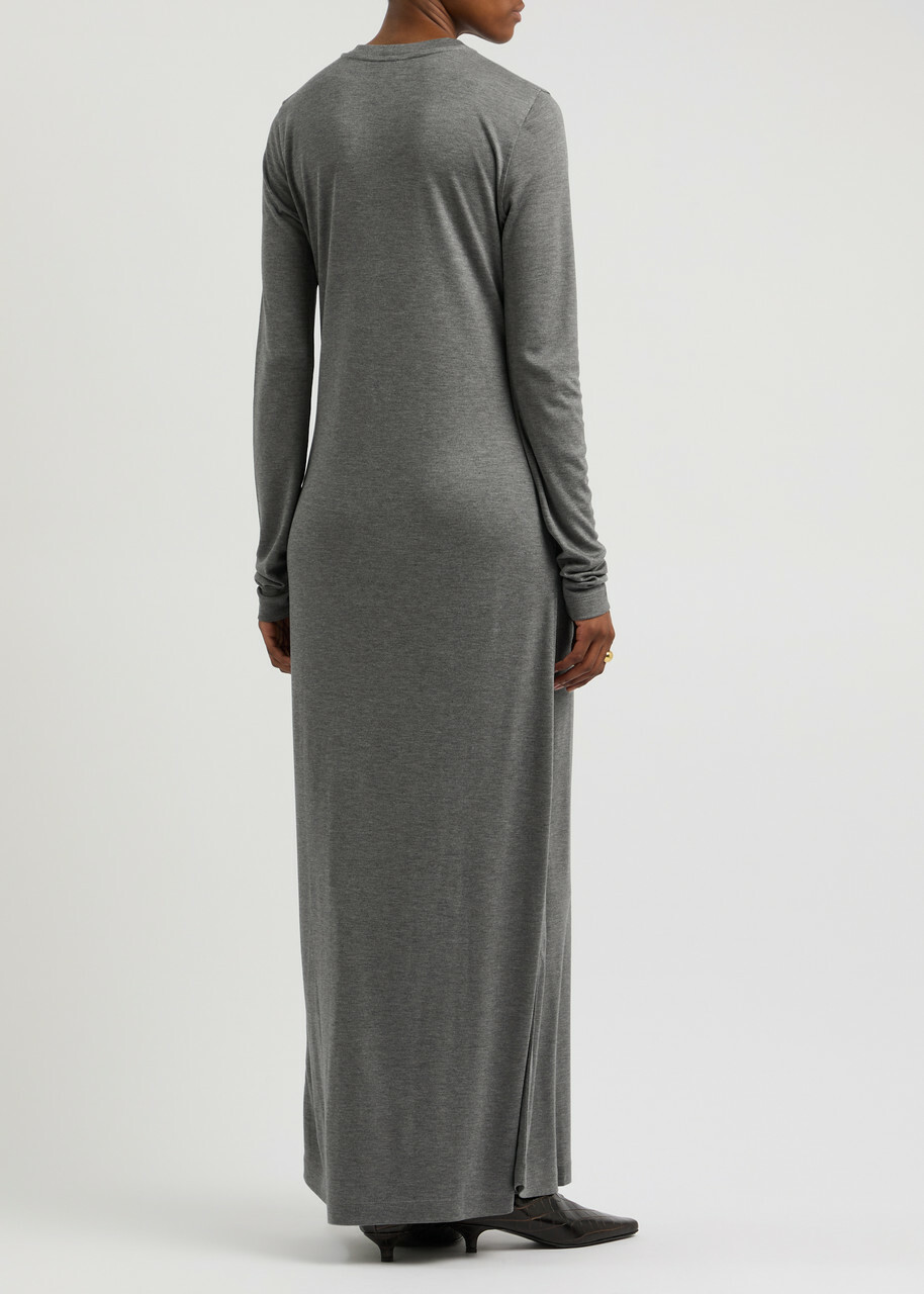 knee length dresses for ladies Bottega Veneta Belted Gown Gray Silk Jersey Size 40 Sleeveless Maxi Dr –  Celebrity Owned main image 0