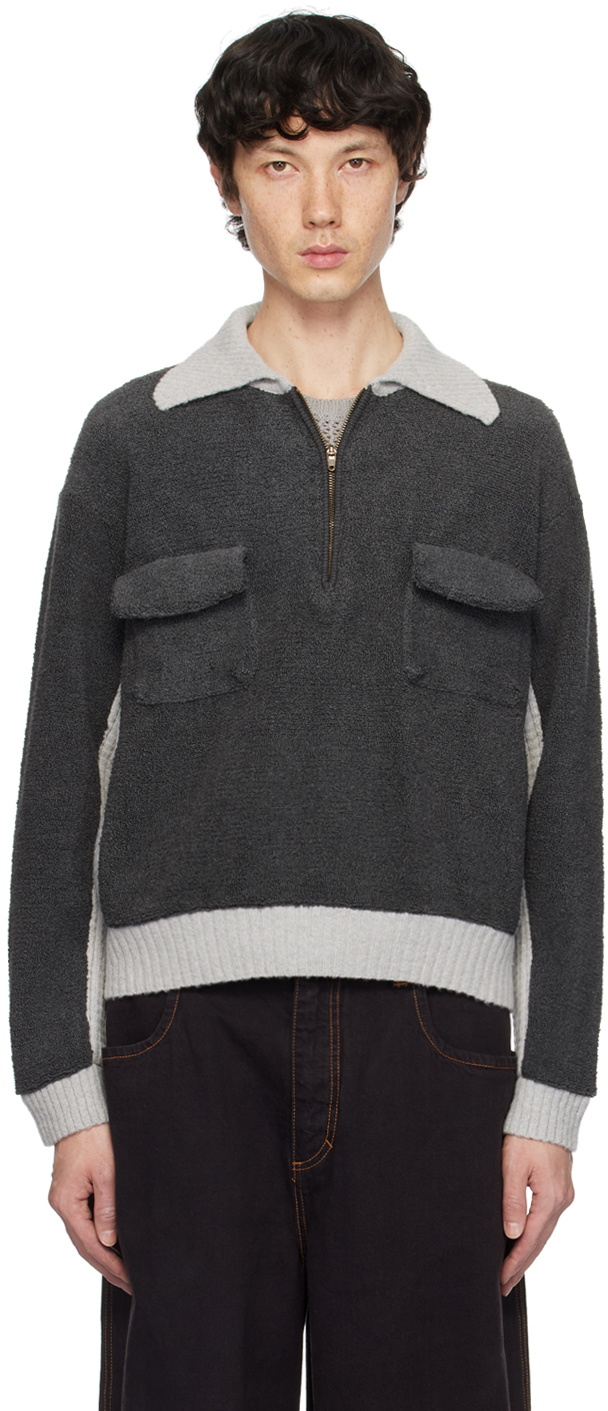 isaboulder towel twin pocket jacket青/グレー Isa Boulder | CLOTHBASE
