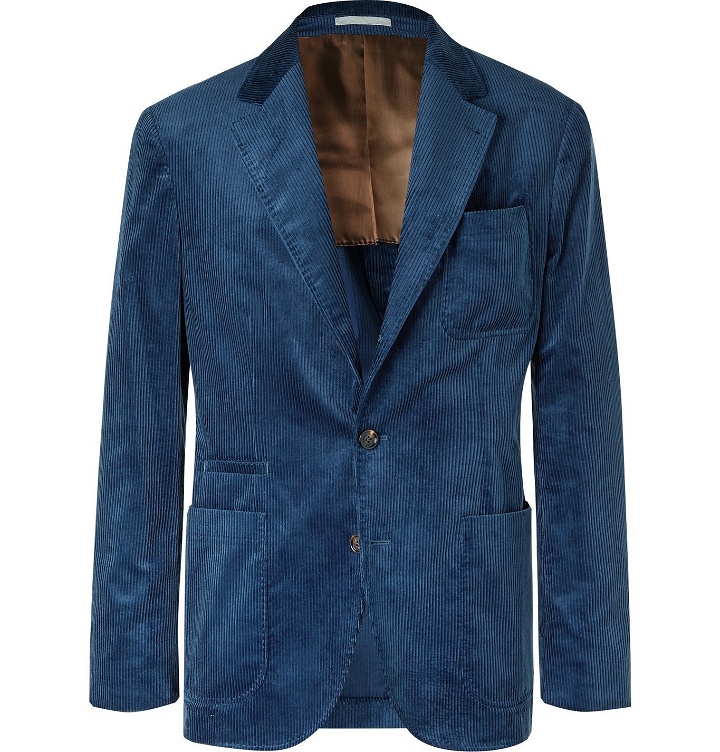 Photo: Brunello Cucinelli - Slim-Fit Unstructured Cotton-Corduroy Suit Jacket - Blue