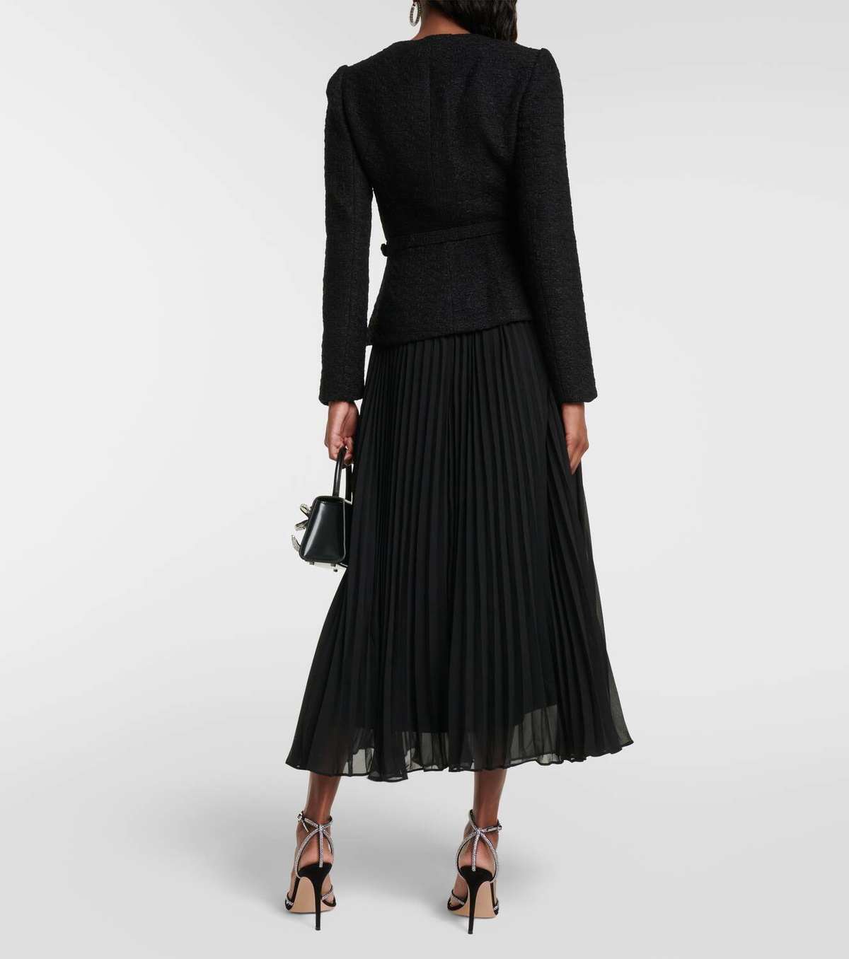 Self-Portrait Boucl and chiffon midi dress Self-Portrait