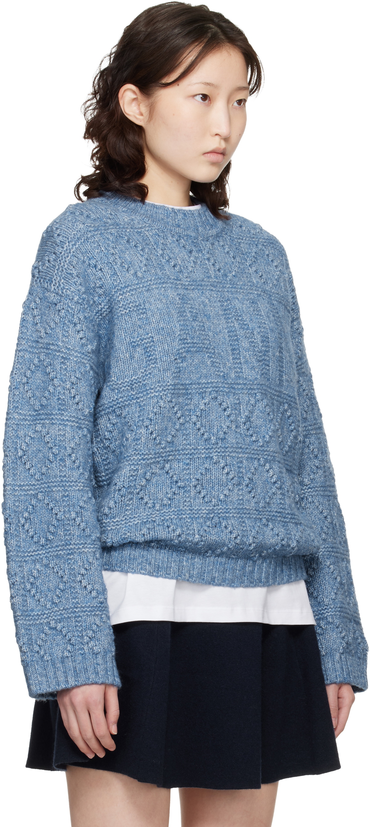 GANNI Blue Cotton Wool Bubble Sweater