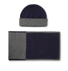 Johnstons of Elgin - Reversible Cashmere Beanie and Scarf Set - Blue