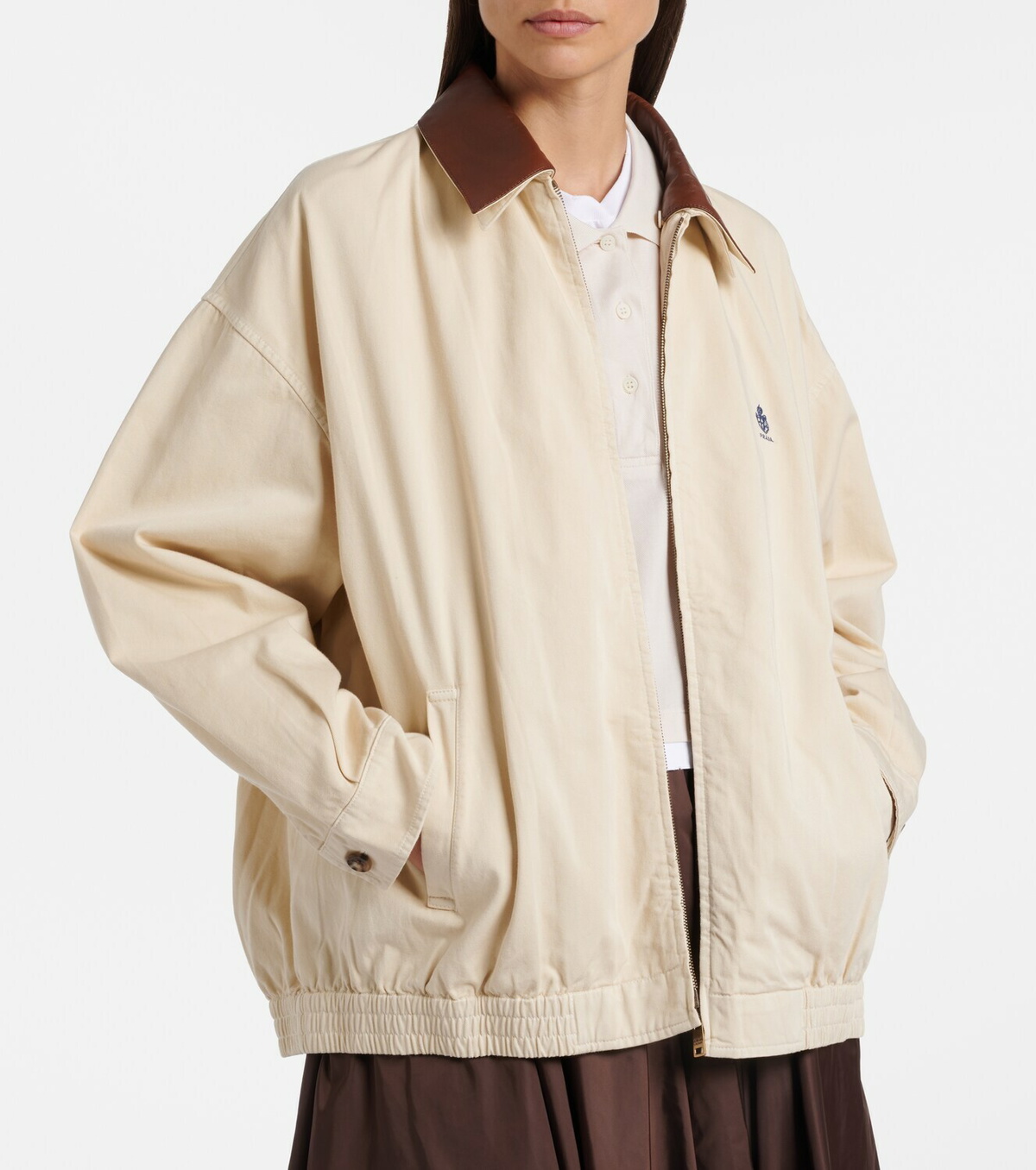 Prada Leather-trimmed oversized cotton blouson jacket