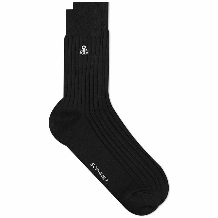 Photo: SOPHNET. Men's Logo Ribbed Sock in Black