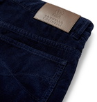 Brunello Cucinelli - Slim-Fit Tapered Cotton-Corduroy Trousers - Blue