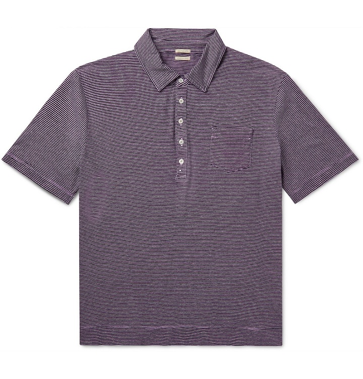 Photo: Massimo Alba - Striped Cotton and Linen-Blend Polo Shirt - Purple