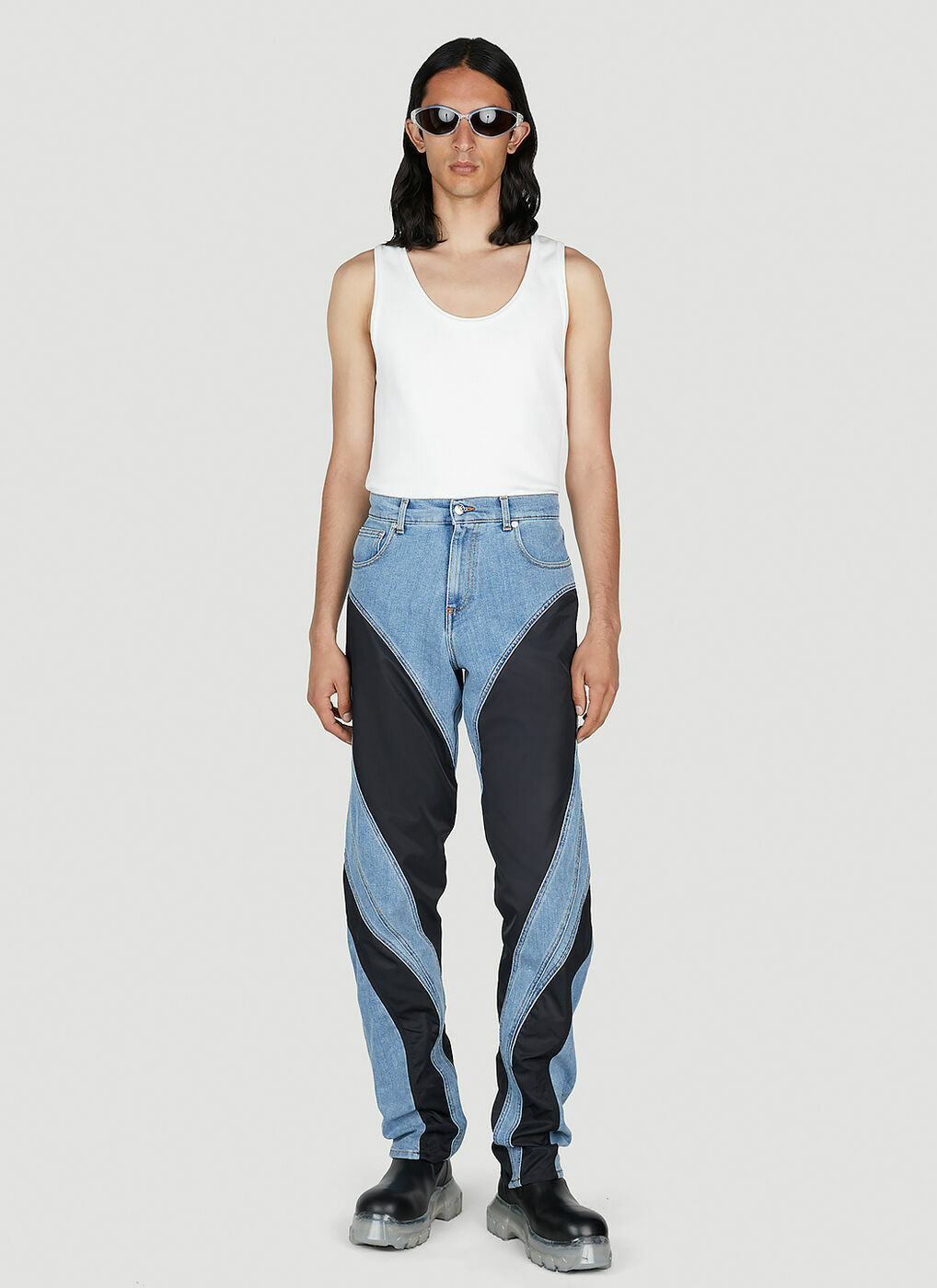 【関税込み】Mugler ブルー パネル ジーンズ Mugler - Panelled Jeans in Blue Mugler