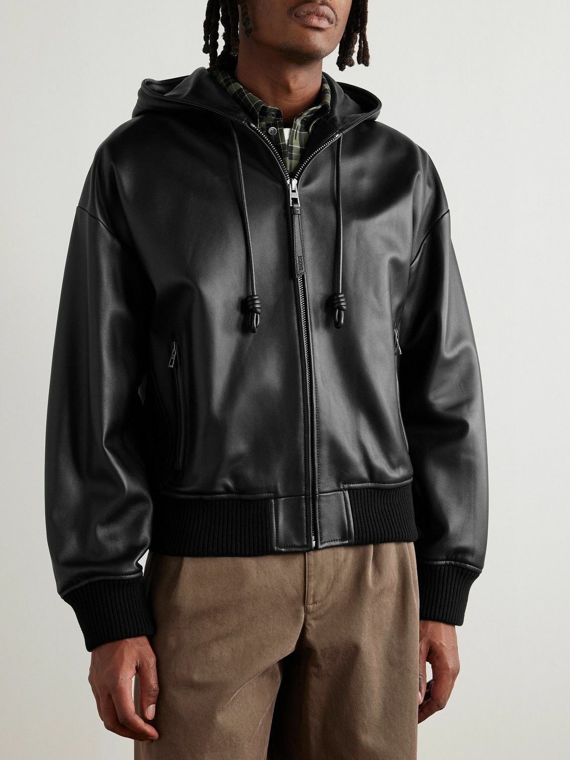 LOEWE - Leather Hooded Bomber Jacket - Black