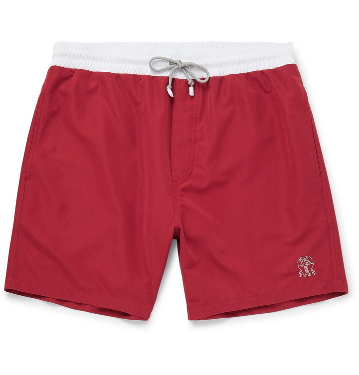 Photo: Brunello Cucinelli - Mid-Length Colour-Block Swim Shorts - Red