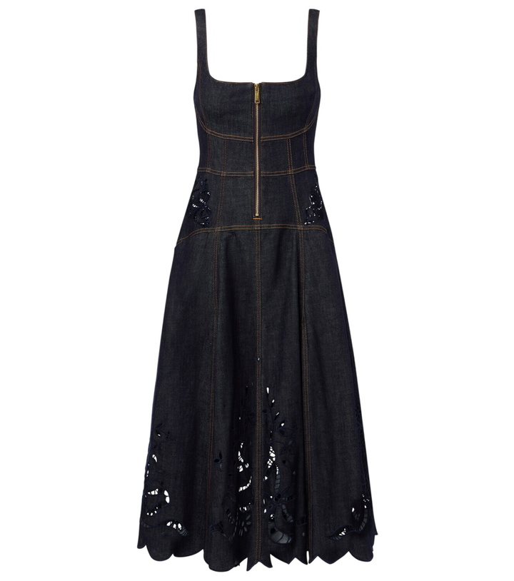 Photo: Self-Portrait Broderie anglaise denim midi dress