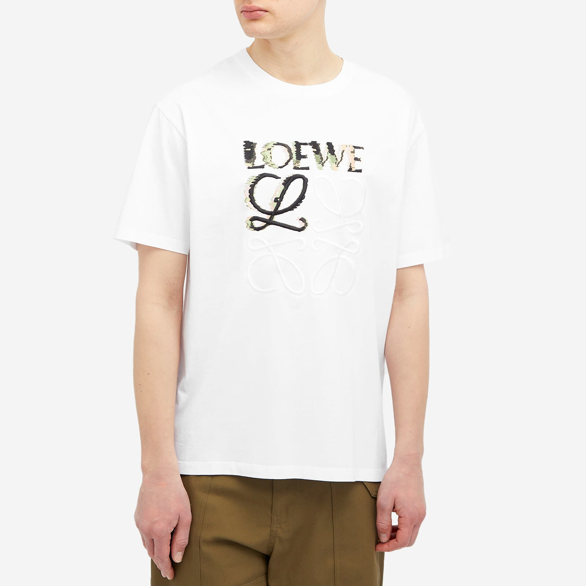 Loewe Men's Distorted Logo T-Shirt in White/Multi Loewe