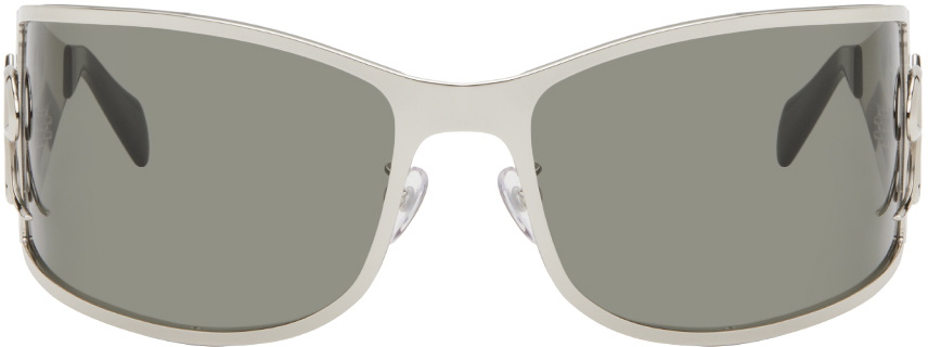 Blumarine Silver Metal Wraparound Sunglasses