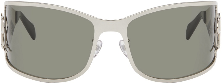 Photo: Blumarine Silver Metal Wraparound Sunglasses