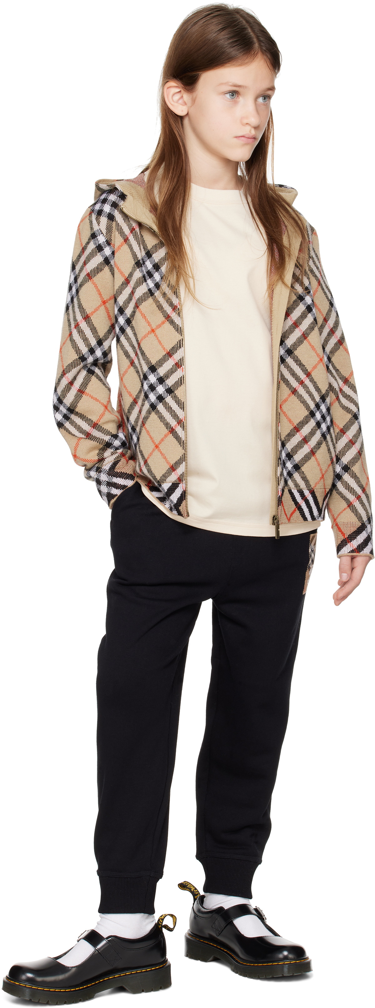 Burberry Kids Beige Check Wool Zip Hoodie Burberry