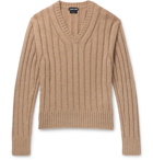 TOM FORD - Slim-Fit Ribbed Wool-Blend Sweater - Men - Tan