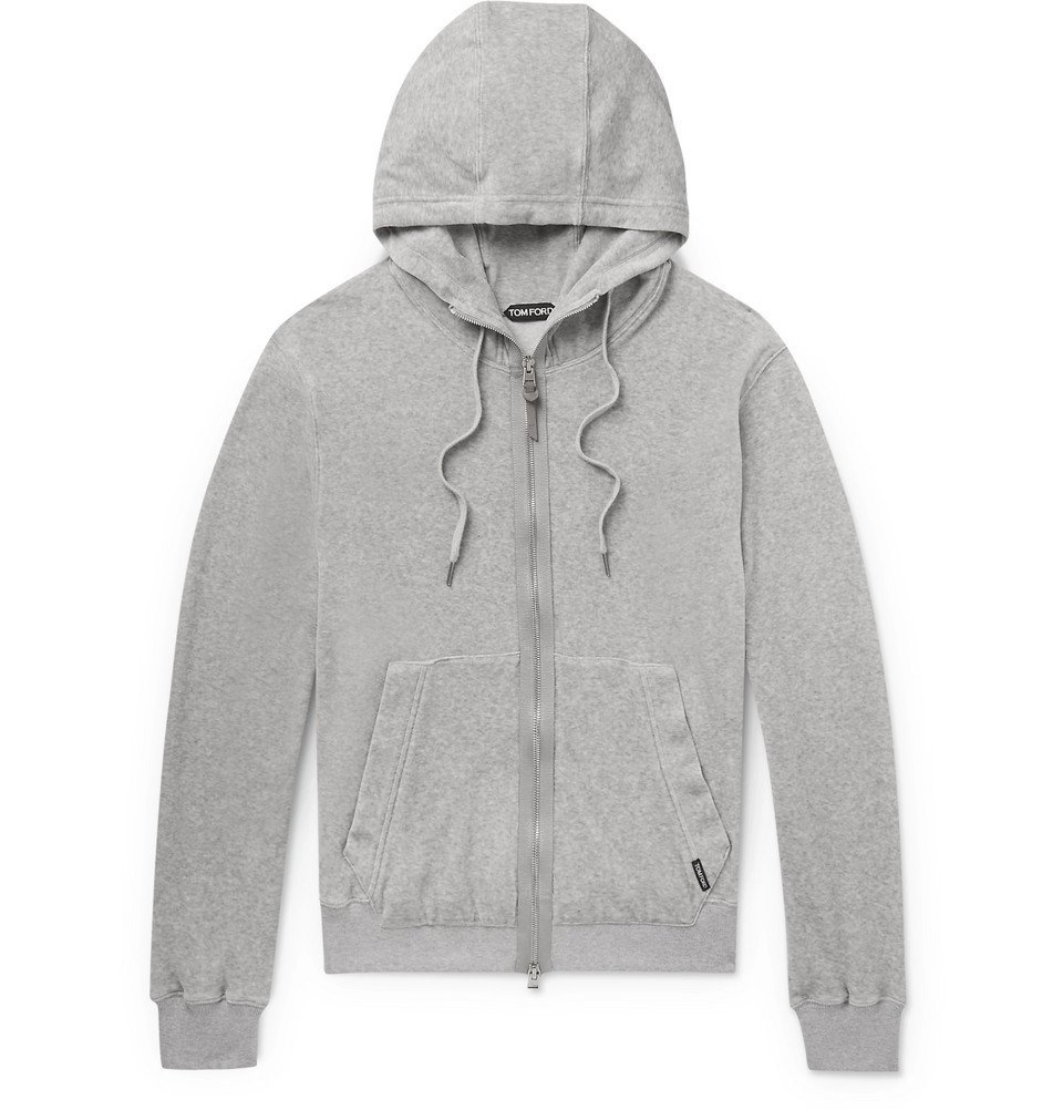 TOM FORD★素敵！Velour sweatshirt TOM FORD - Cotton-Blend Velour Zip-Up Hoodie - Men - Gray