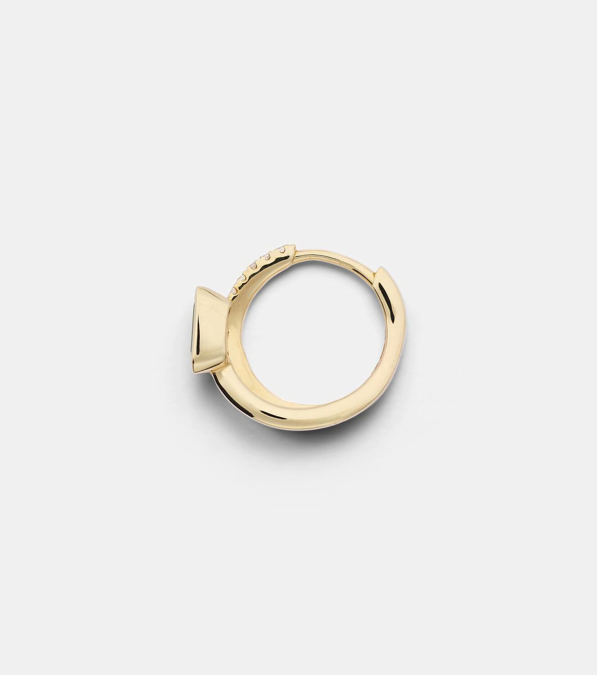 Roxanne First 14kt gold single hoop earring with diamonds and garnet