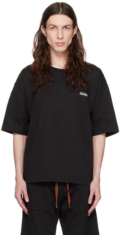 Photo: ZEGNA Black Essential T-Shirt