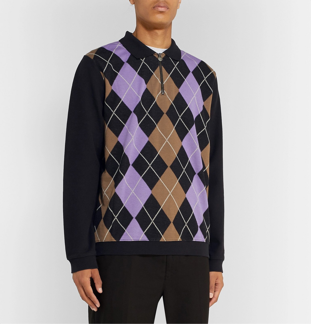 Stüssy - Argyle Cotton Half-Zip Sweatshirt - Black Stussy