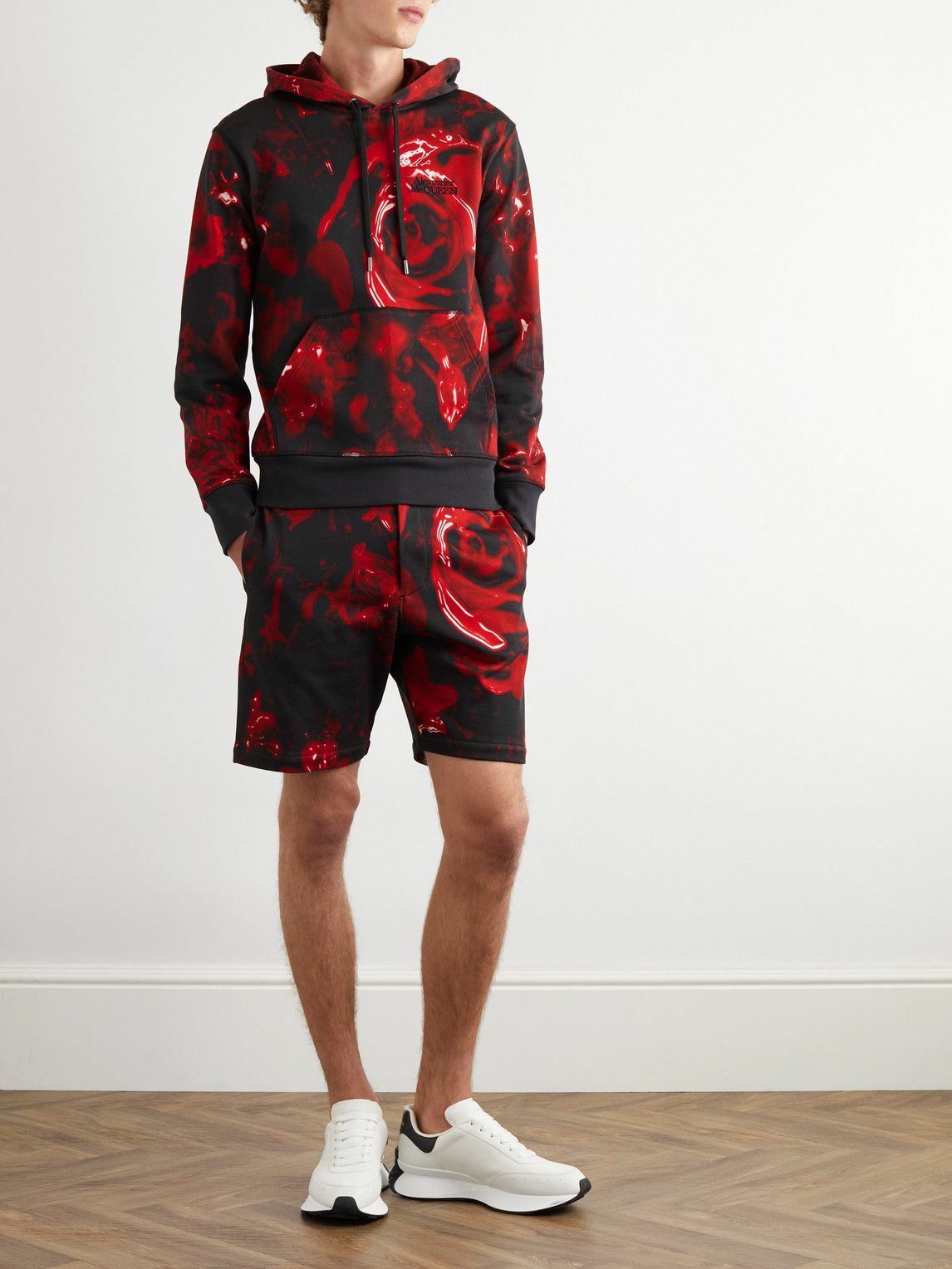 Alexander McQueen - Straight-Leg Printed Cotton-Jersey Bermuda Shorts - Red  Alexander McQueen