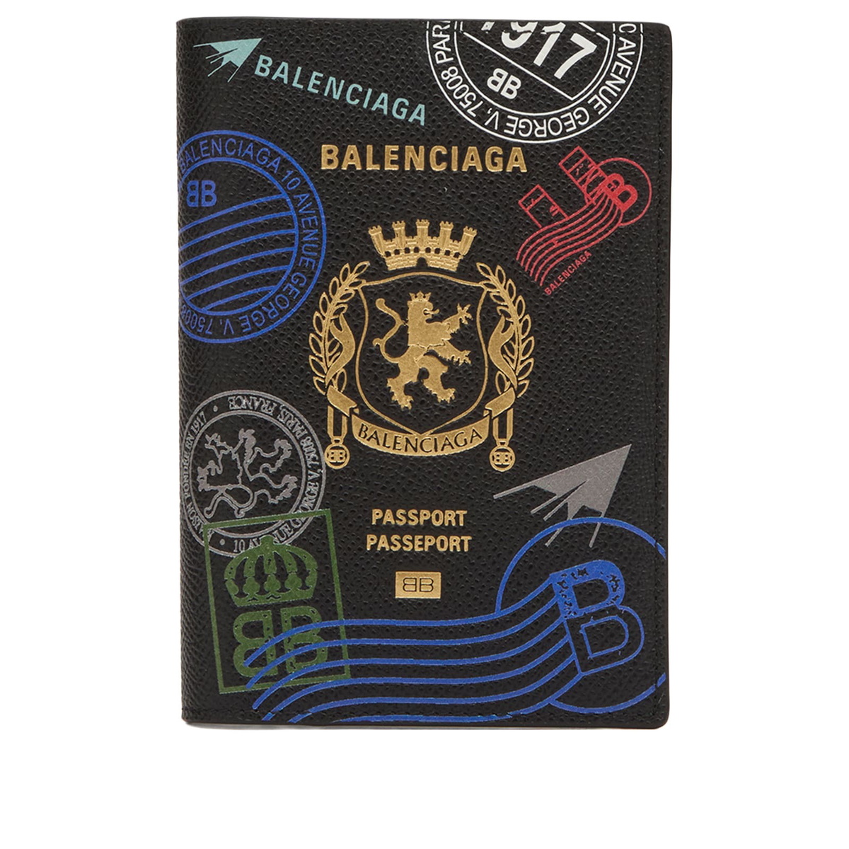 Balenciaga Men's Stamps Passport Holder in Black/Multicolor 