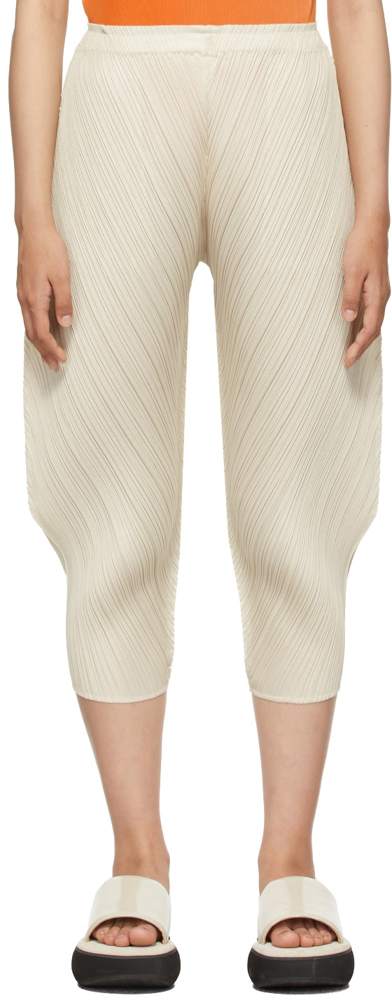 Pleats Please Issey Miyake Beige Leaf & Spice Trousers Pleats