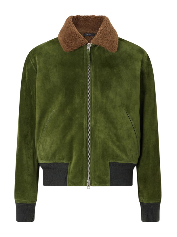 Photo: TOM FORD - Shearling-Trimmed Suede Bomber Jacket - Green