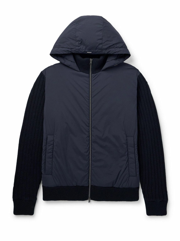 Photo: Herno - Padded Stretch-Nylon and Ribbed Wool Hooded Jacket - Blue