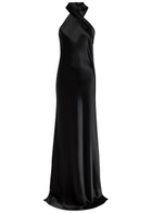 Galvan Pandora Cascading Satin Gown Black