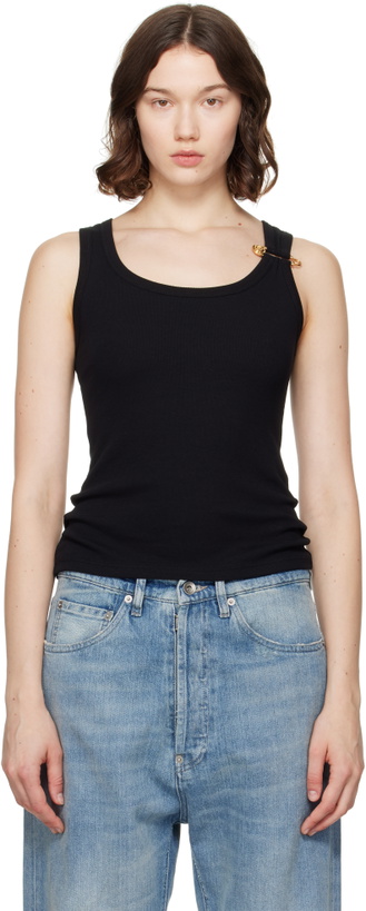Photo: Versace Black Safety Pin Ribbed Tank Top