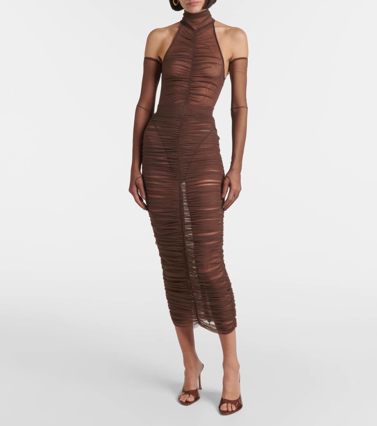 Alex Perry Ruched sheer bodysuit