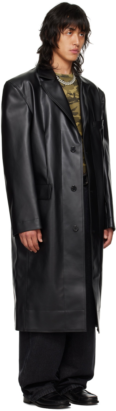 LU'U DAN Black Notched Lapel Faux-Leather Coat LU'U DAN