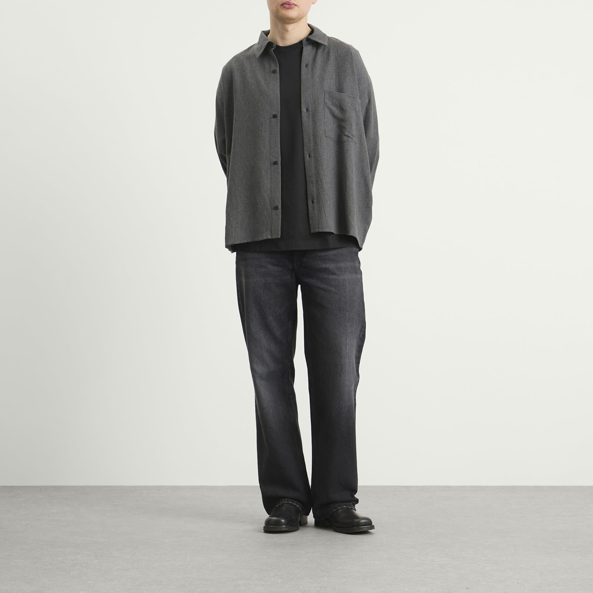Won Hundred Men's Mazza Micro Check Shirt in Blackened Pearl