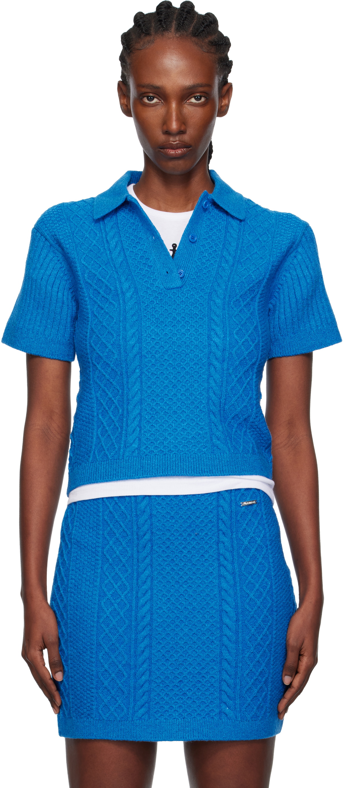 JW Anderson Blue Cropped Cable Knit Polo